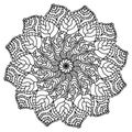 Abstract curve mandala coloring page stock vector illustration.